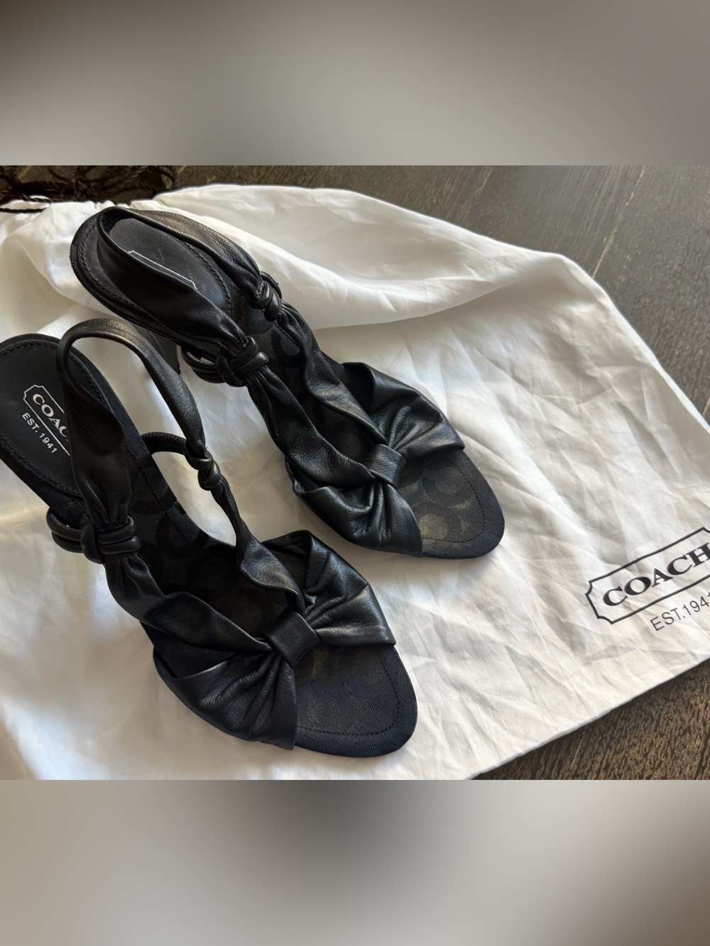 Coach Bailey Soft Black Leather Knotted Slingback Heels 11B